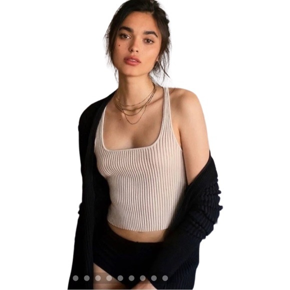 FREE PEOPLE Intimately Lemon Lime Knit Ribbed  Cami Crop Top Racerback Oat Combo - Picture 2 of 14